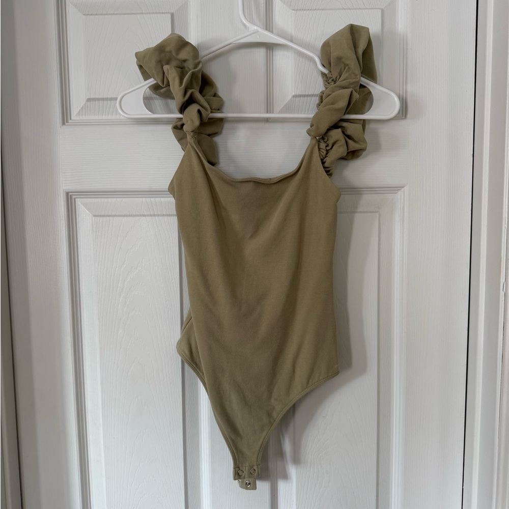 Express Olive Ruffled Bodysuit